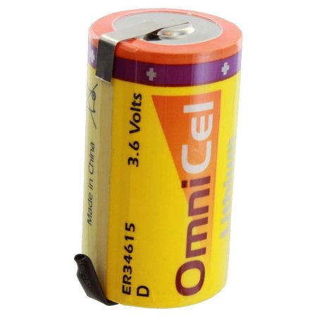 Omnicel ER34615 3.6 Volt 19 Ah D High Energy Lithium Battery w/ Tabs ER34615/T